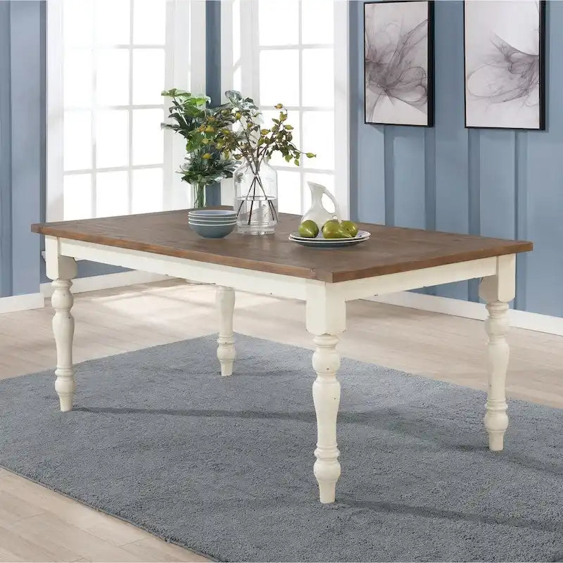 Ensemble de salle à manger 5 pièces Prato de Roundhill Furniture avec table et chaises à dossier croisé, blanc antique et chêne vieilli
