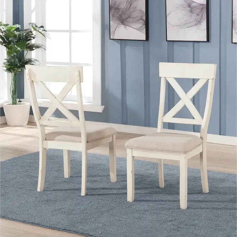 Ensemble de salle à manger 5 pièces Prato de Roundhill Furniture avec table et chaises à dossier croisé, blanc antique et chêne vieilli