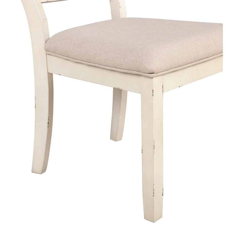 Ensemble de salle à manger 5 pièces Prato de Roundhill Furniture avec table et chaises à dossier croisé, blanc antique et chêne vieilli