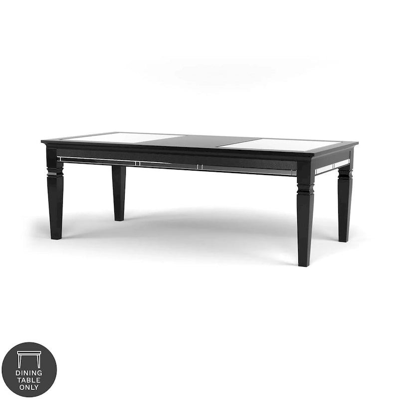 Table à manger contemporaine noire avec plateau en verre de 213 cm