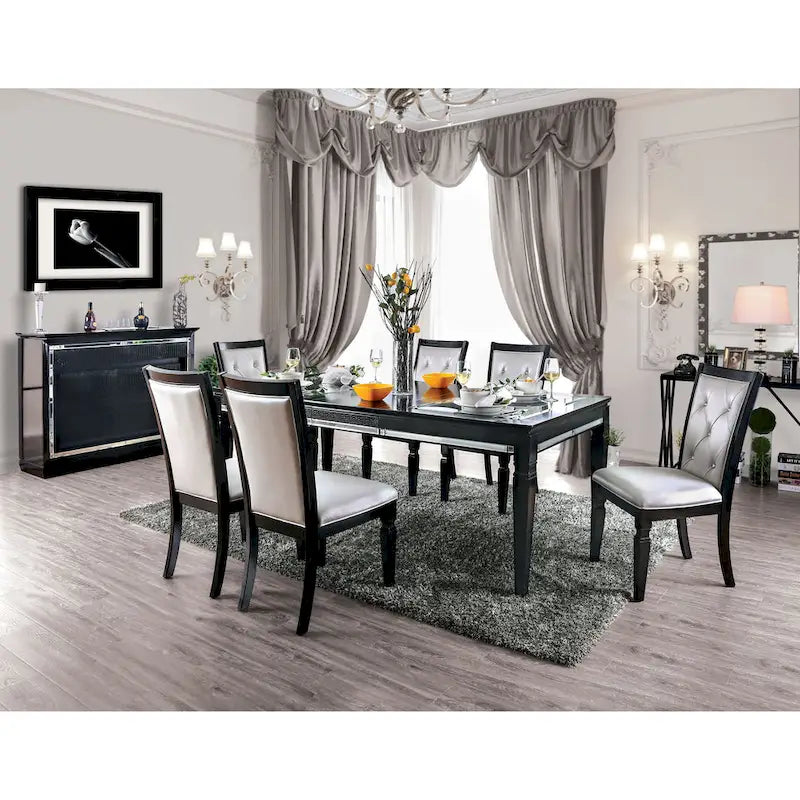 Table à manger contemporaine noire avec plateau en verre de 213 cm