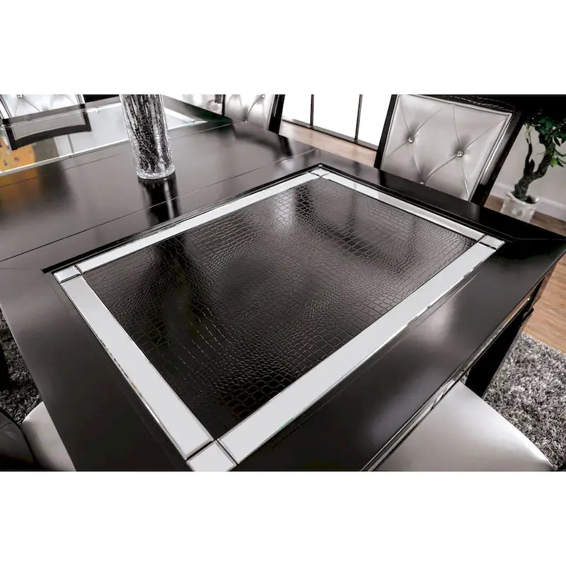 Table à manger contemporaine noire avec plateau en verre de 213 cm