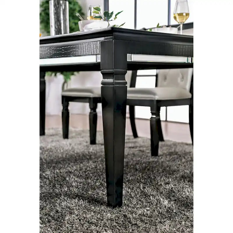 Table à manger contemporaine noire avec plateau en verre de 213 cm