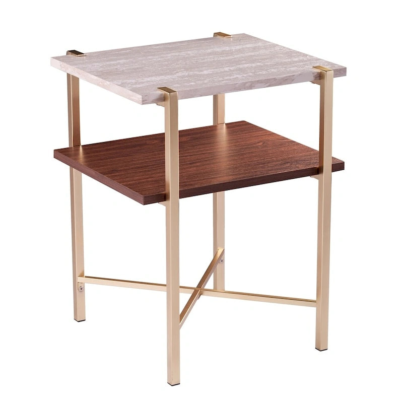 Table d'appoint carrée en faux marbre Aldea de SEI Furniture avec rangement