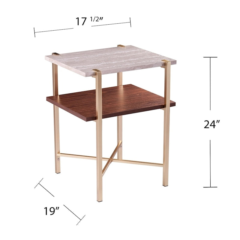 Table d'appoint carrée en faux marbre Aldea de SEI Furniture avec rangement