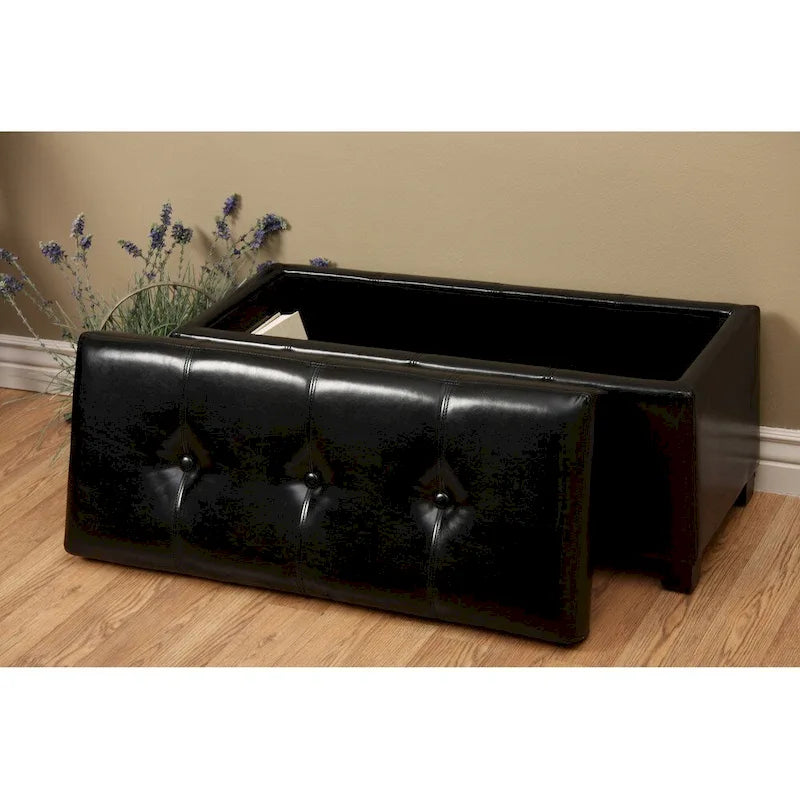 Banc de rangement en similicuir noir avec couvercle amovible Tiffany Ariel Black de Warehouse of Tiffany