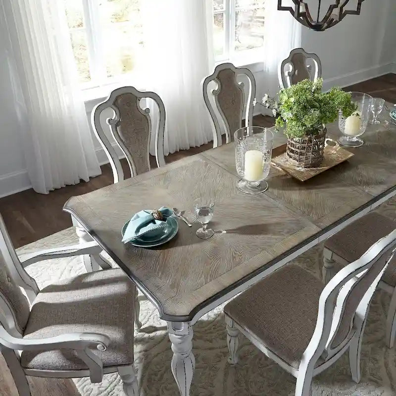 Table à pieds rectangulaire Magnolia Manor Antique White Weathered Bark - Blanc antique