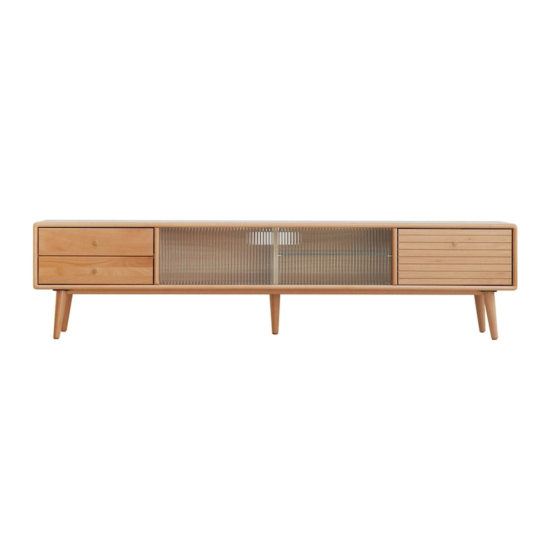 Meuble TV avec portes en verre et 3 tiroirs