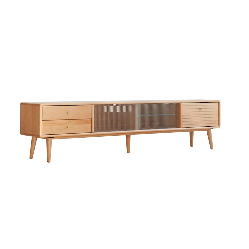 Meuble TV avec portes en verre et 3 tiroirs