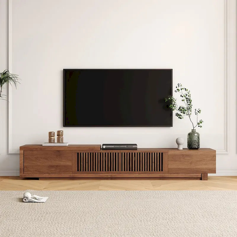 Meuble TV rétractable et extensible moderne avec 4 tiroirs, jusqu'à 261,62 cm - 78,54P x 15,74L x 13,78H