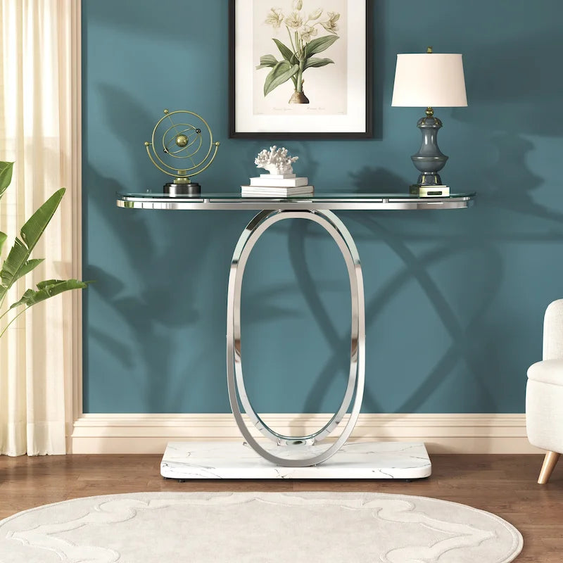 Myhozm Table console de 110 cm avec base géométrique, table de canapé moderne pour entrée, salon