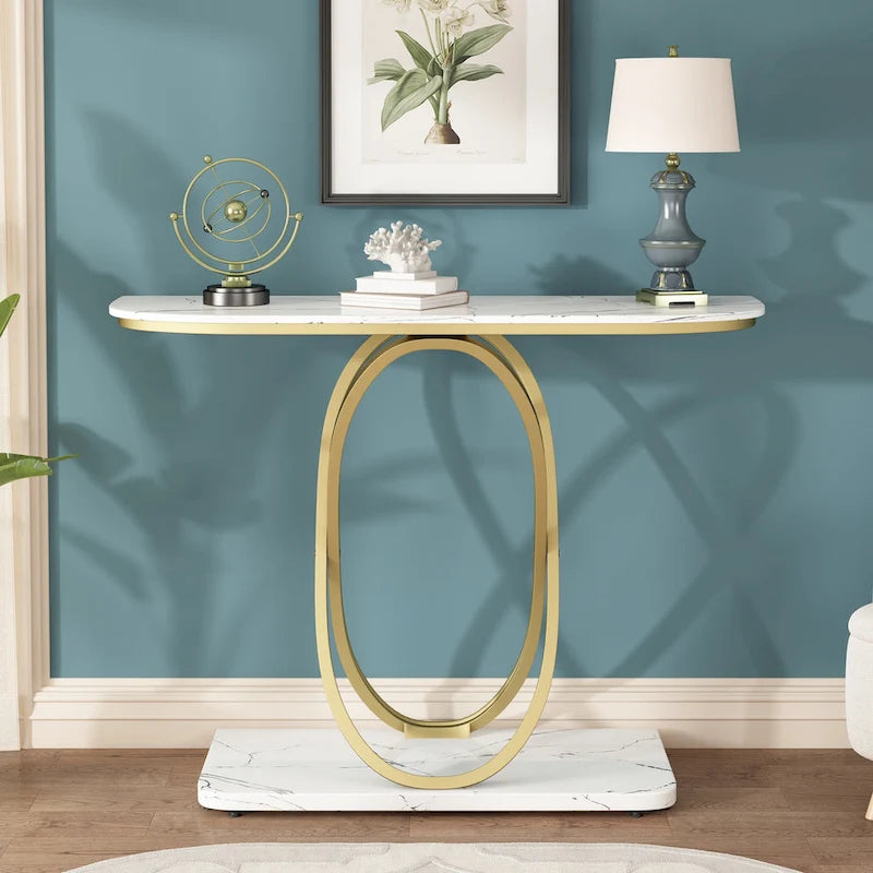Myhozm Table console de 110 cm avec base géométrique, table de canapé moderne pour entrée, salon