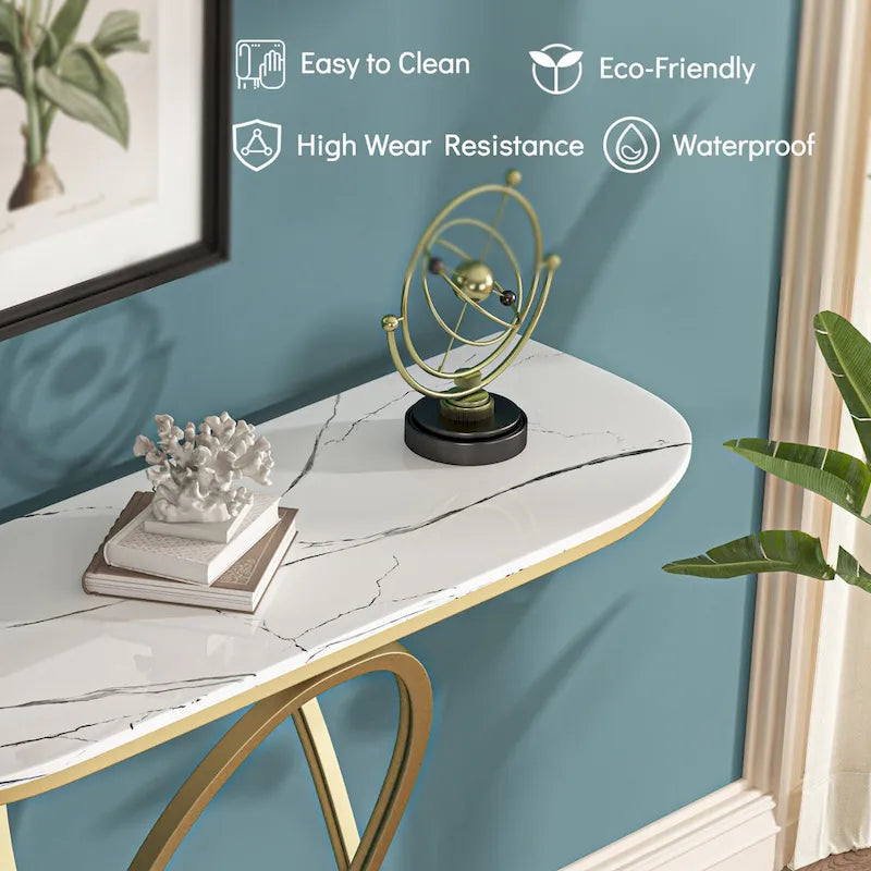 Myhozm Table console de 110 cm avec base géométrique, table de canapé moderne pour entrée, salon