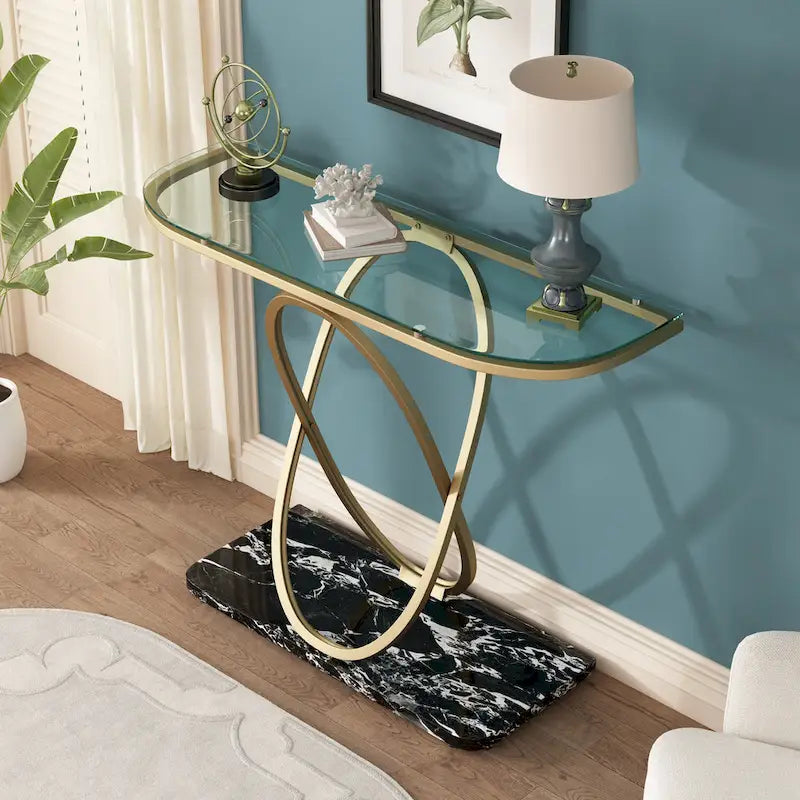 Myhozm Table console de 110 cm avec base géométrique, table de canapé moderne pour entrée, salon