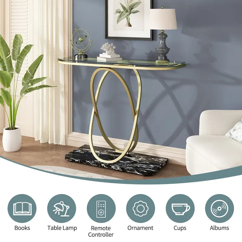 Myhozm Table console de 110 cm avec base géométrique, table de canapé moderne pour entrée, salon