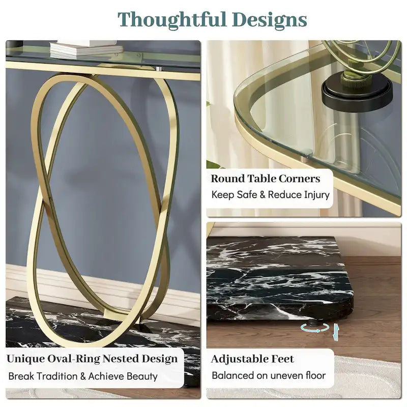 Myhozm Table console de 110 cm avec base géométrique, table de canapé moderne pour entrée, salon