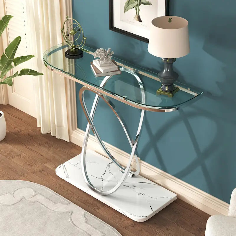 Myhozm Table console de 110 cm avec base géométrique, table de canapé moderne pour entrée, salon