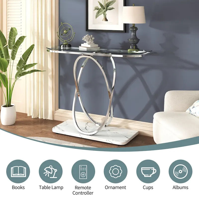 Myhozm Table console de 110 cm avec base géométrique, table de canapé moderne pour entrée, salon