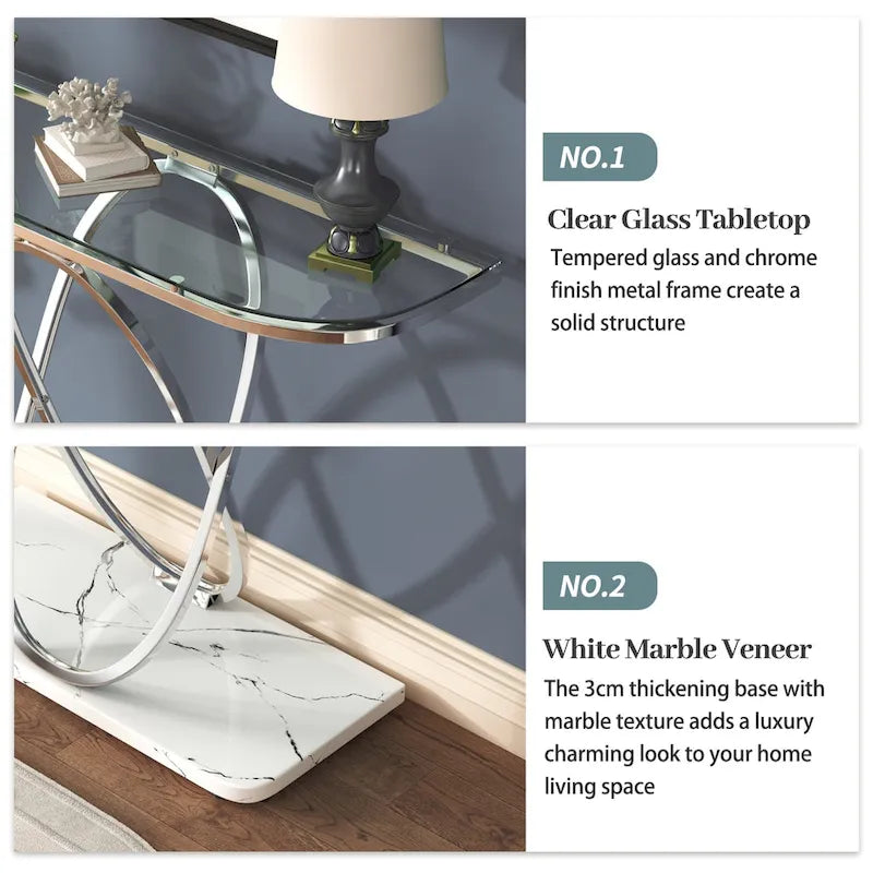 Myhozm Table console de 110 cm avec base géométrique, table de canapé moderne pour entrée, salon
