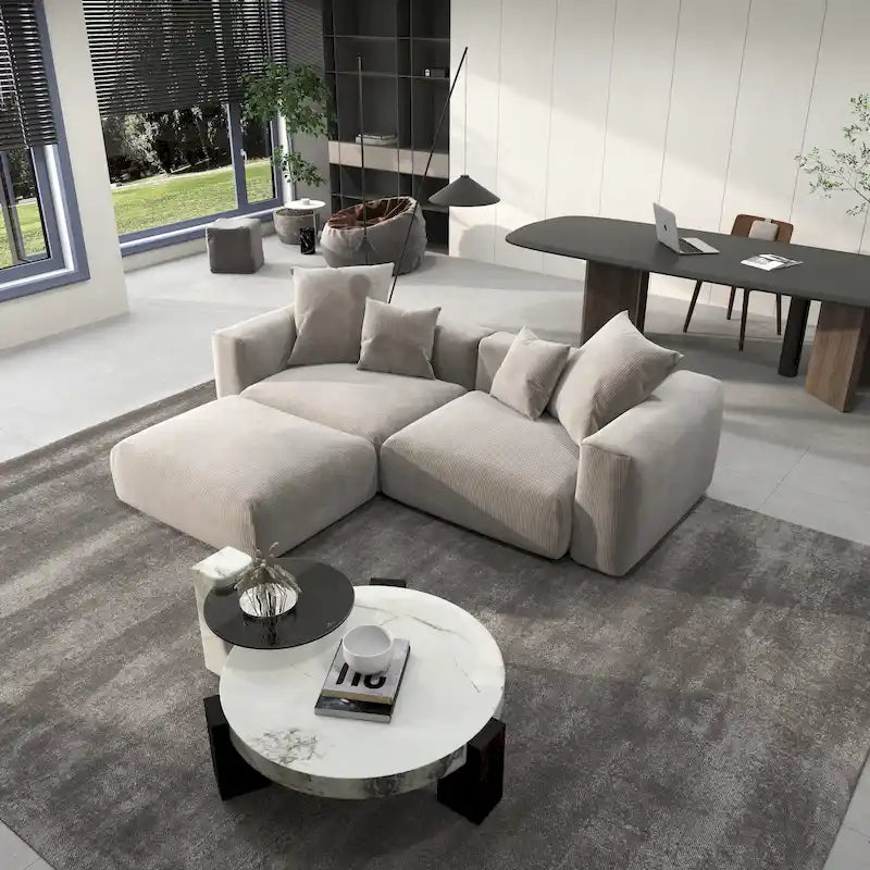 102 Canapé Modulable Réversible en Velours Côtelé Géant avec Pouf