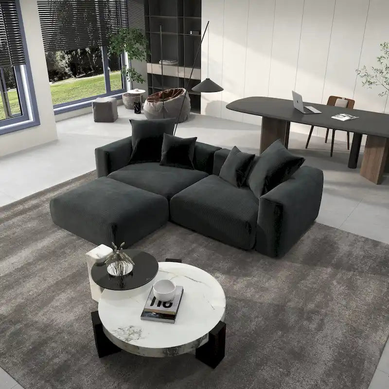 102 Canapé Modulable Réversible en Velours Côtelé Géant avec Pouf