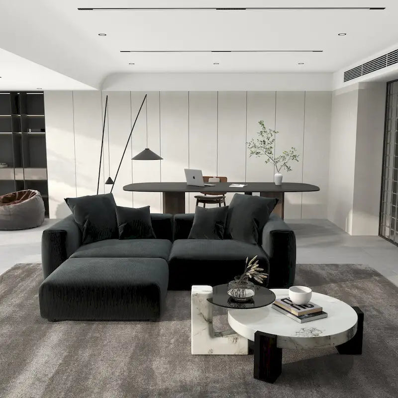 102 Canapé Modulable Réversible en Velours Côtelé Géant avec Pouf