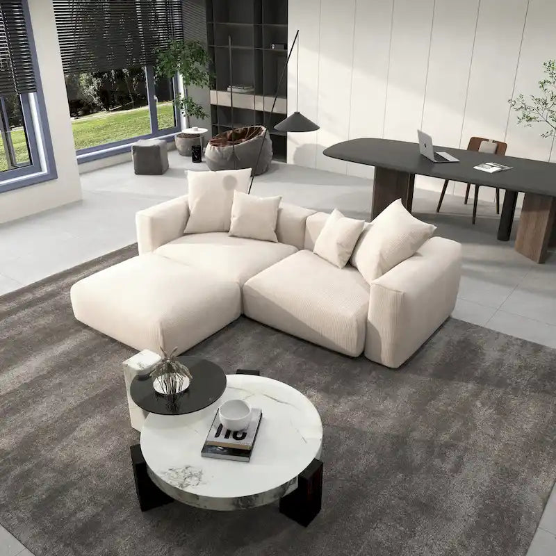 102 Canapé Modulable Réversible en Velours Côtelé Géant avec Pouf
