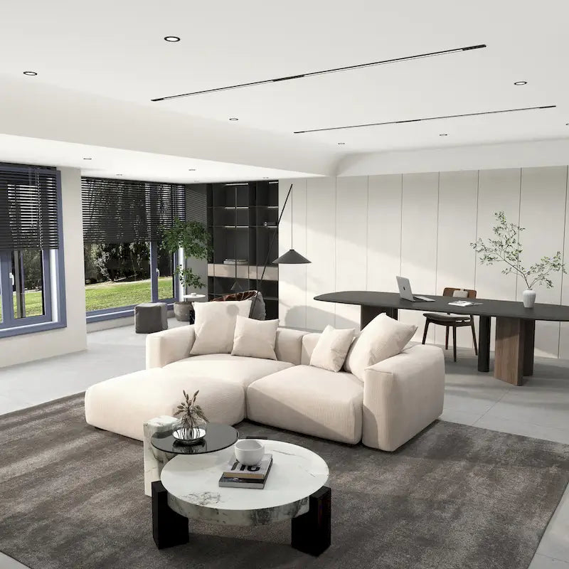 102 Canapé Modulable Réversible en Velours Côtelé Géant avec Pouf