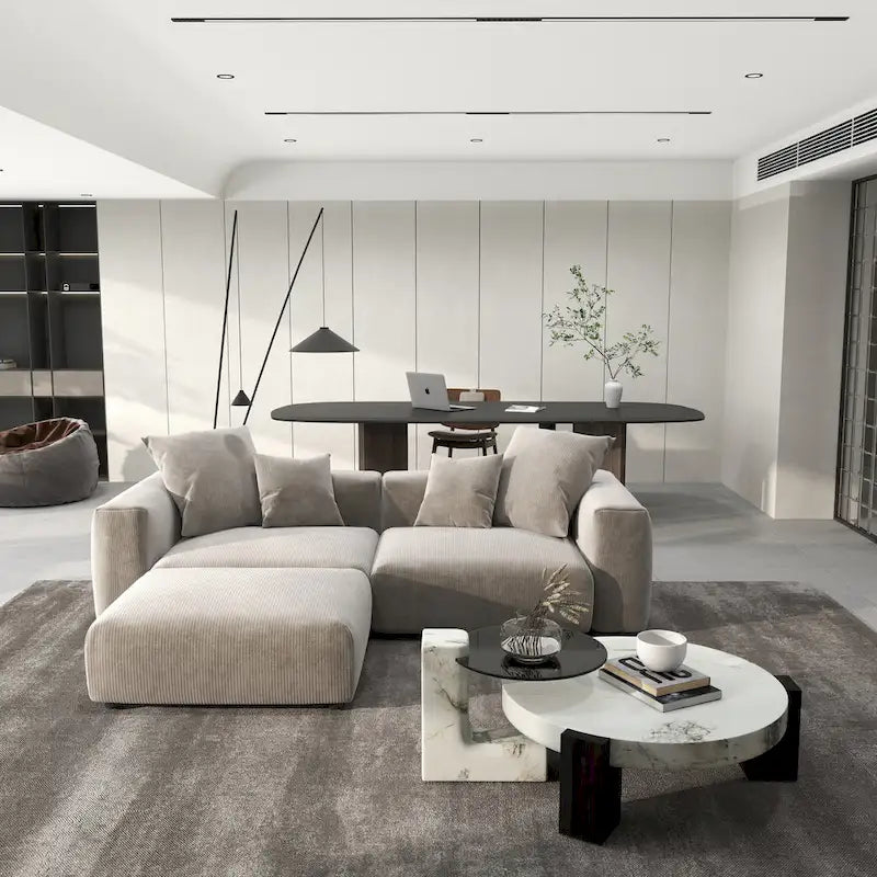 102 Canapé Modulable Réversible en Velours Côtelé Géant avec Pouf