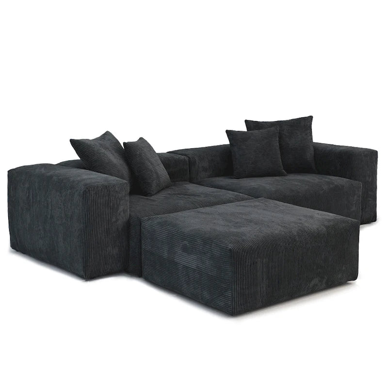 102 Canapé Modulable Réversible en Velours Côtelé Géant avec Pouf