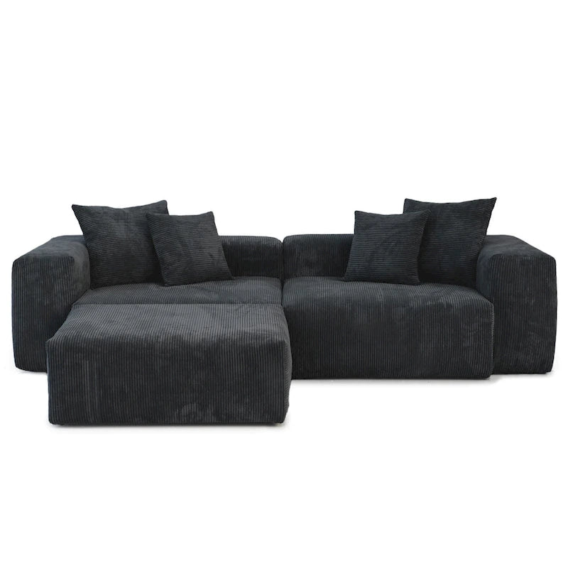 102 Canapé Modulable Réversible en Velours Côtelé Géant avec Pouf