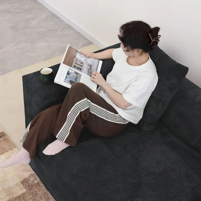 102 Canapé Modulable Réversible en Velours Côtelé Géant avec Pouf