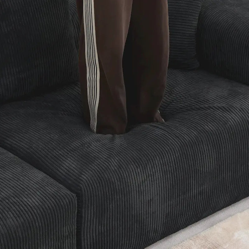 102 Canapé Modulable Réversible en Velours Côtelé Géant avec Pouf