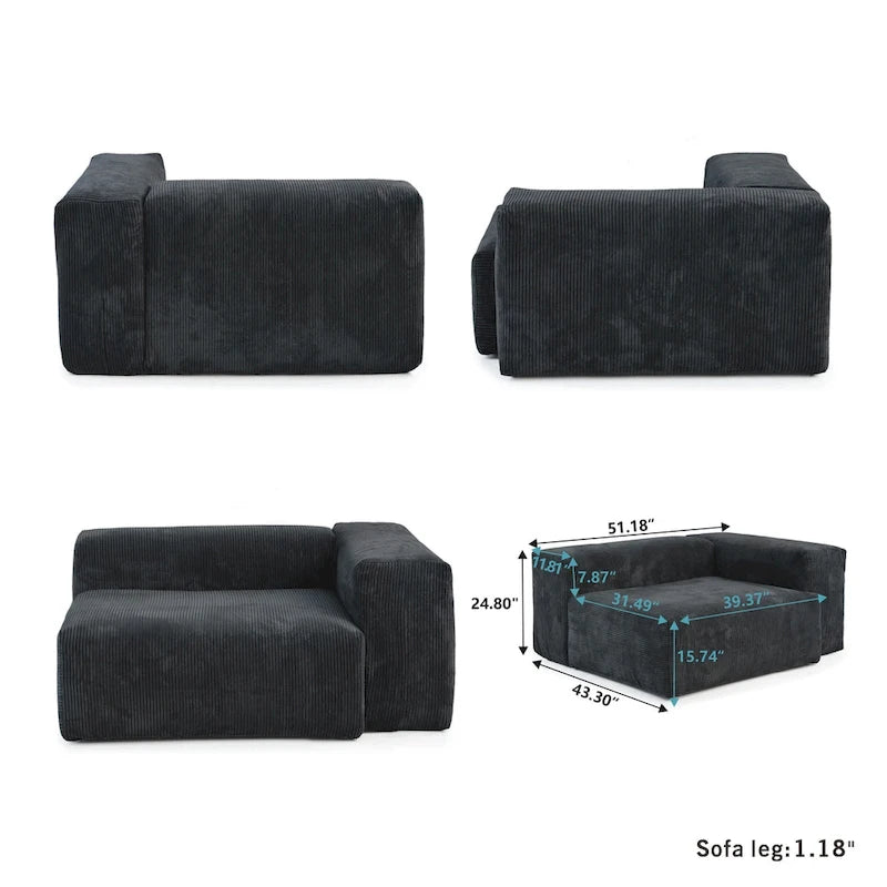 102 Canapé Modulable Réversible en Velours Côtelé Géant avec Pouf