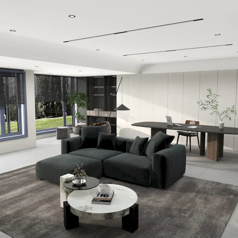 102 Canapé Modulable Réversible en Velours Côtelé Géant avec Pouf