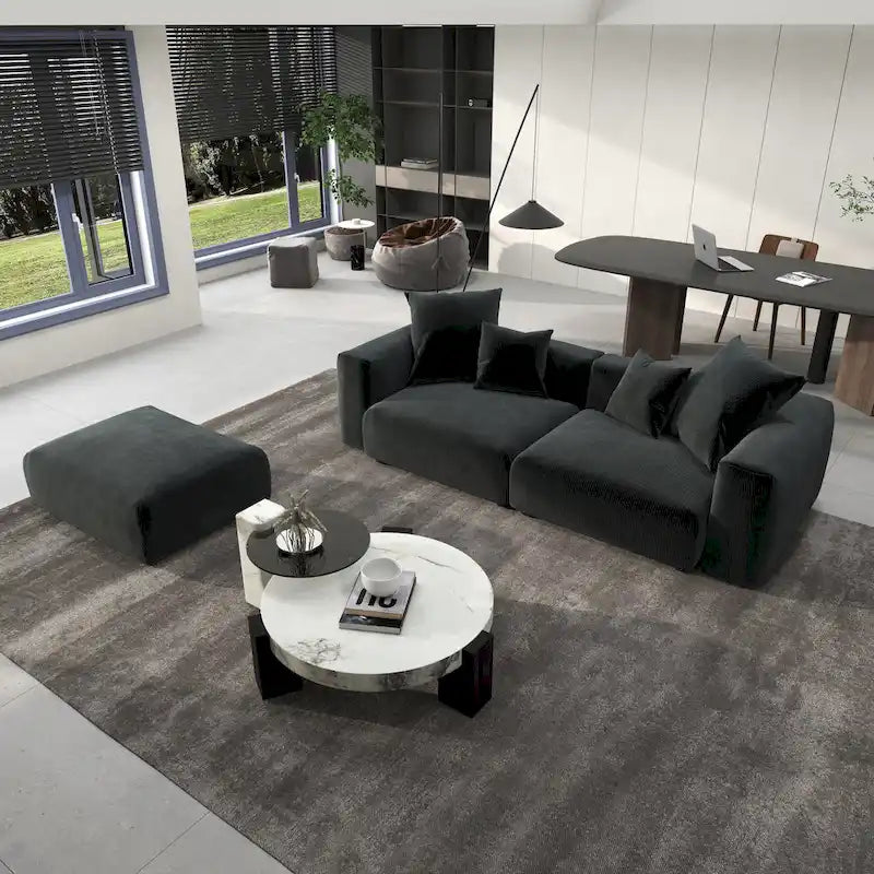 102 Canapé Modulable Réversible en Velours Côtelé Géant avec Pouf