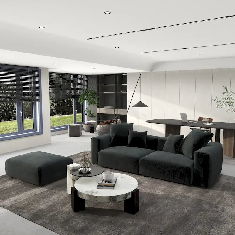 102 Canapé Modulable Réversible en Velours Côtelé Géant avec Pouf