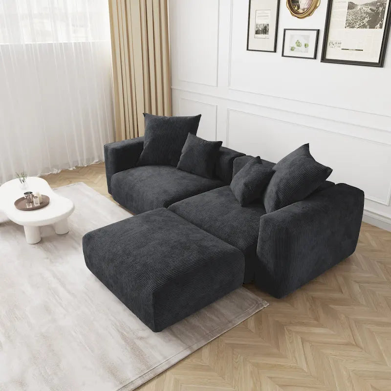102 Canapé Modulable Réversible en Velours Côtelé Géant avec Pouf