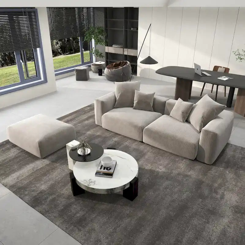 102 Canapé Modulable Réversible en Velours Côtelé Géant avec Pouf