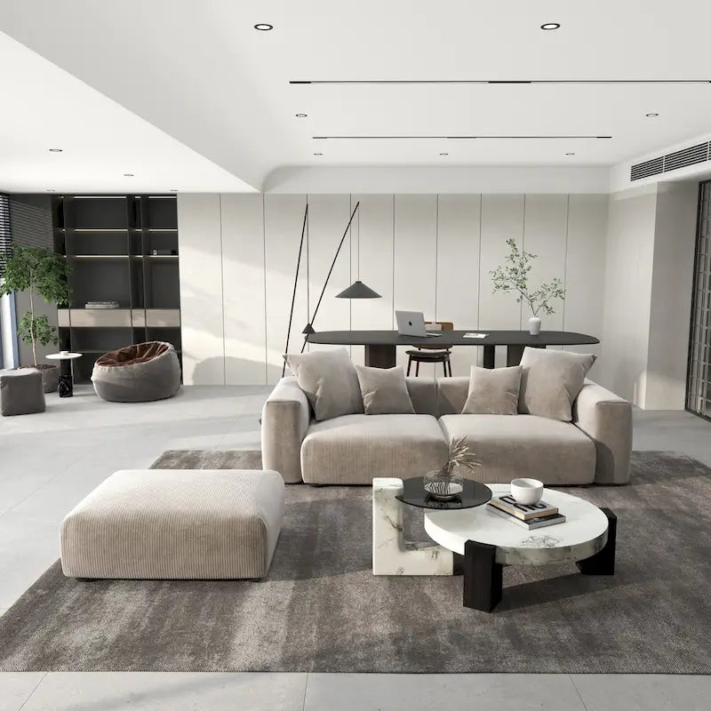 102 Canapé Modulable Réversible en Velours Côtelé Géant avec Pouf