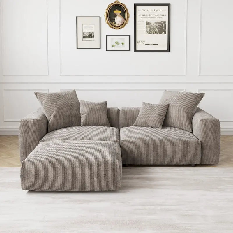 102 Canapé Modulable Réversible en Velours Côtelé Géant avec Pouf