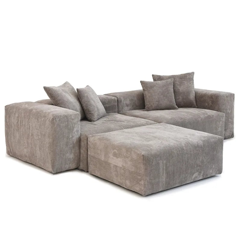102 Canapé Modulable Réversible en Velours Côtelé Géant avec Pouf