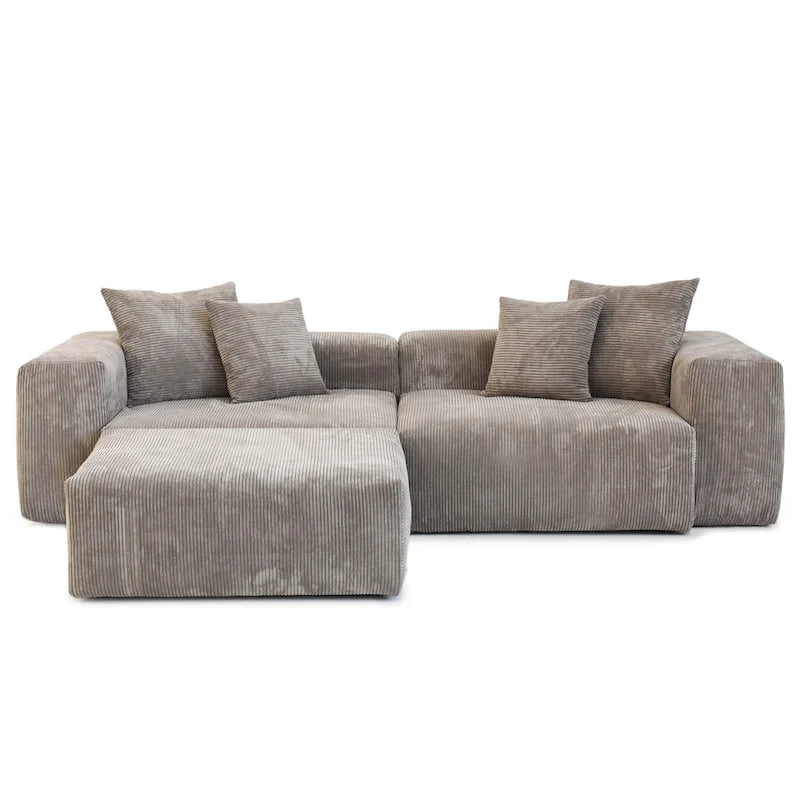 102 Canapé Modulable Réversible en Velours Côtelé Géant avec Pouf