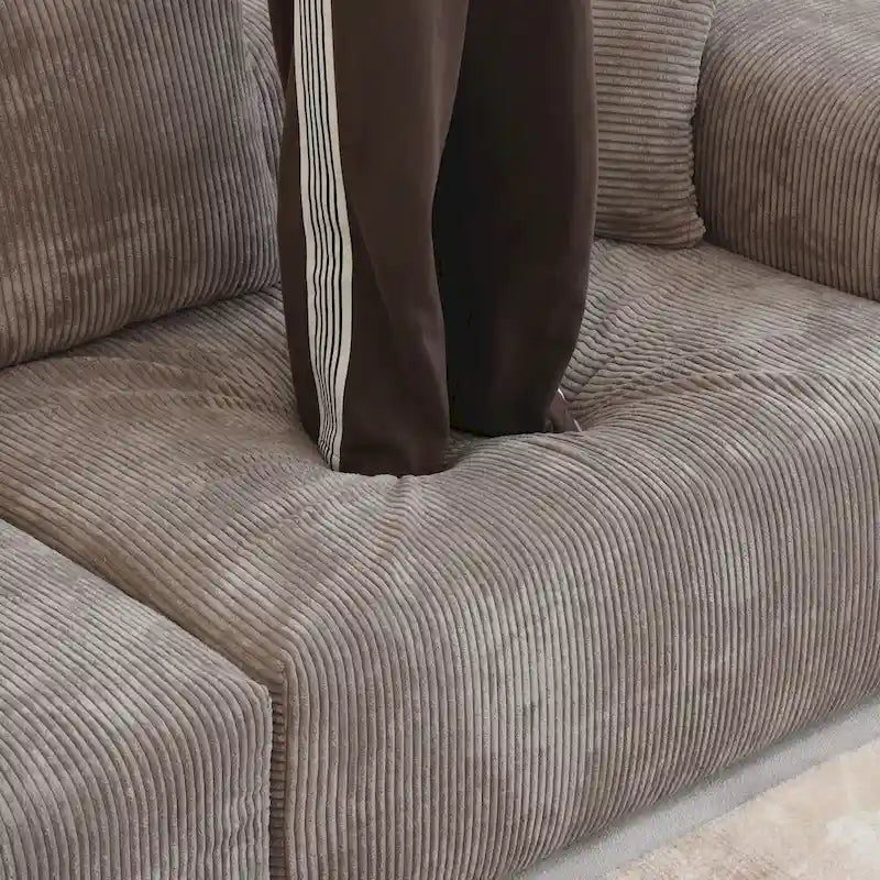 102 Canapé Modulable Réversible en Velours Côtelé Géant avec Pouf