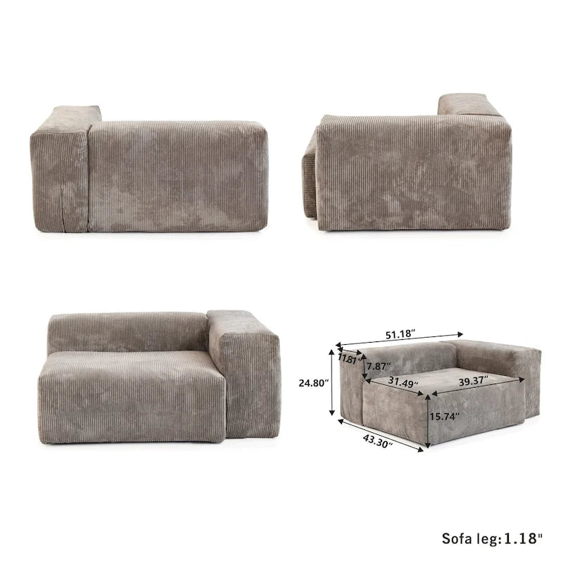 102 Canapé Modulable Réversible en Velours Côtelé Géant avec Pouf