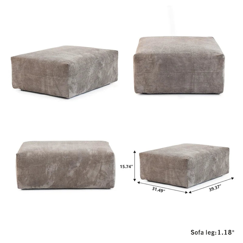 102 Canapé Modulable Réversible en Velours Côtelé Géant avec Pouf