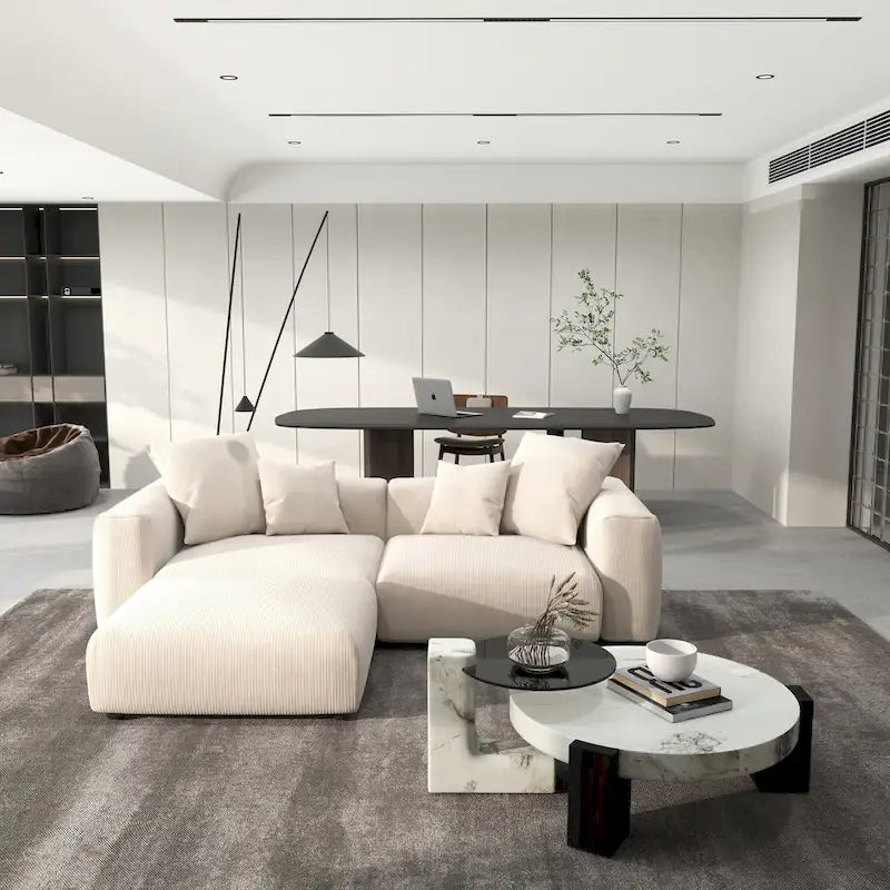 102 Canapé Modulable Réversible en Velours Côtelé Géant avec Pouf