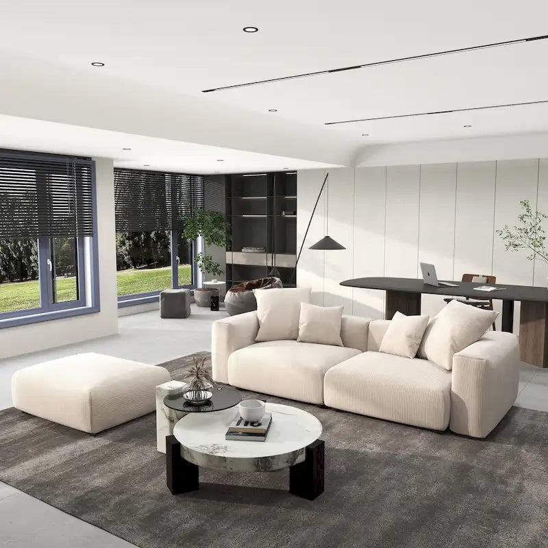 102 Canapé Modulable Réversible en Velours Côtelé Géant avec Pouf