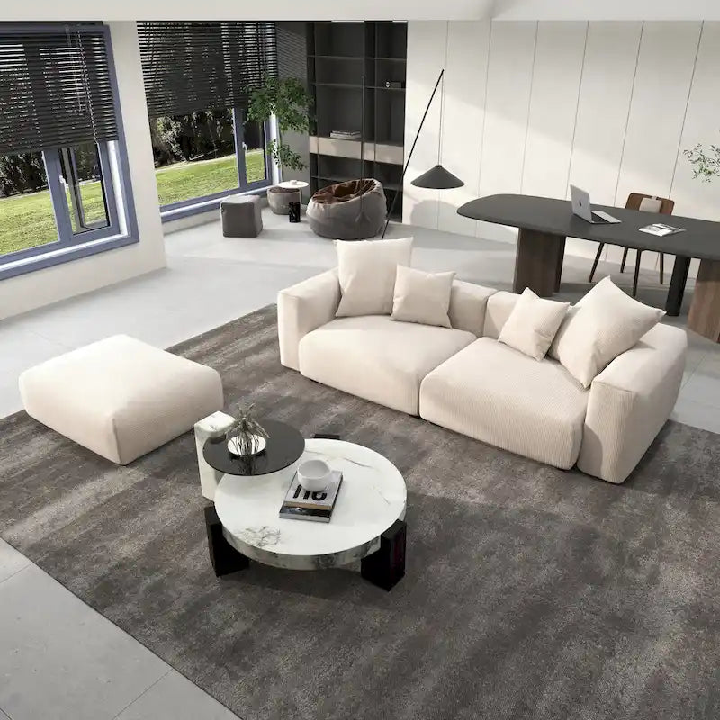 102 Canapé Modulable Réversible en Velours Côtelé Géant avec Pouf