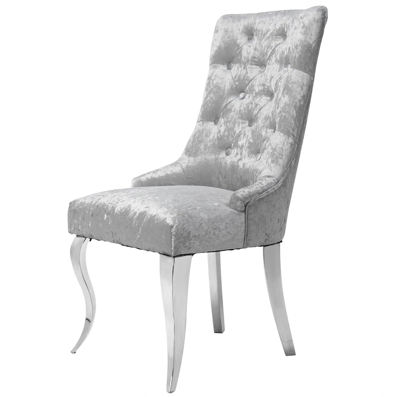 Chaise de salle à manger capitonnée en velours glacé avec dossier haut à oreilles
